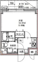 GENOVIA六町 1Kの間取図画像