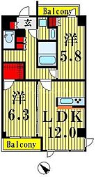 ジェノヴィア五反野スカイガーデン 1SLDKの間取図画像