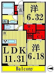 エルサンテ 2LDKの間取図画像