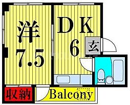 ヴィラ・セーヌ 1DKの間取図画像