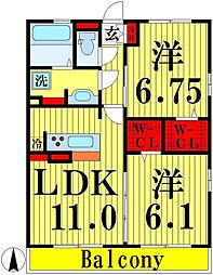 フローラ 2LDKの間取図画像