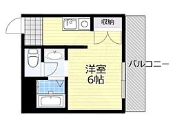 北之庄西町ビル 6階ワンルームの間取り