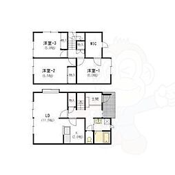 近鉄京都線 高の原駅 徒歩17分の賃貸テラスハウス 1階3SLDKの間取り