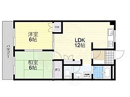 ボヌール西大寺B棟 3階2LDKの間取り