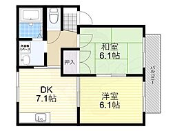 ドムール芝辻 2DKの間取図画像