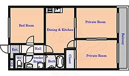グレースコーポ東生駒 3DKの間取図画像