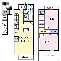 ウエストアルカディア 2LDKの間取図画像