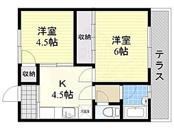 大西アパート 2Kの間取図画像
