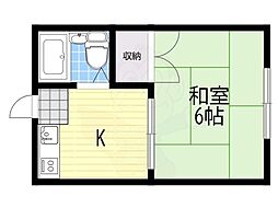 ハイツ一条2 1Kの間取図画像