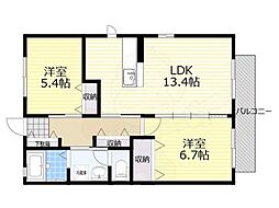 アミー筒井B 2LDKの間取図画像