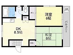 あやめ池ハイツA棟 2DKの間取図画像