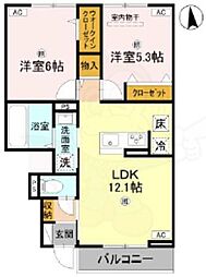 グランヴェール西ノ京 2LDKの間取図画像