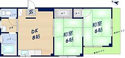 メゾン・ド・フルール生駒壱番館 2DKの間取図画像