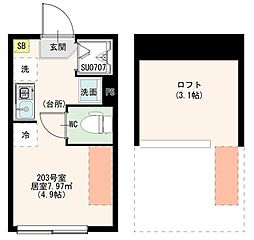 The Cape Nishikasai 2階ワンルームの間取り