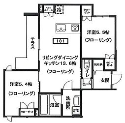 仮)ヘーベルメゾン元住吉 2LDKの間取図画像