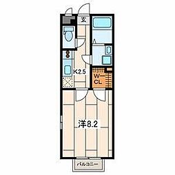 アムールあそか 1Kの間取図画像