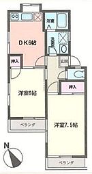バイカルA 2DKの間取図画像