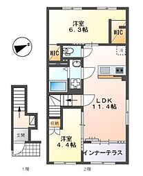 宮前区平4丁目新築アパート(仮 2LDKの間取図画像