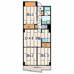コンフォール橘 3DKの間取図画像
