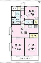 川辺マンション 3DKの間取図画像