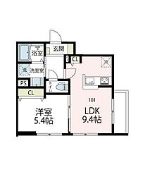 ブルーム武蔵中原 1LDKの間取図画像