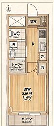 六軒町壱番館 1Kの間取図画像