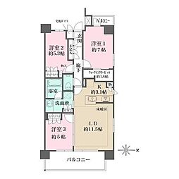 ザ・パークハウス武蔵新城フロント 3LDKの間取図画像