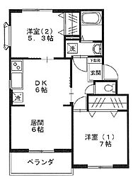 リバーサイド向ヶ丘B 2LDKの間取図画像