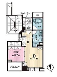 シティハウス東京新橋 2階1LDKの間取り