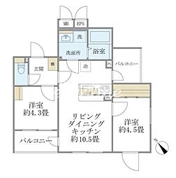 エクサムアカサカ(EXAM AKASAKA) 2LDKの間取図画像