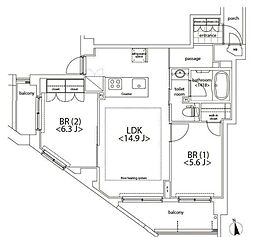カスタリア麻布十番 2LDKの間取図画像
