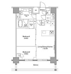 ザ・パークハビオ恵比寿プレイス 2LDKの間取図画像
