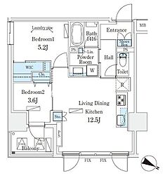 渋谷区東3丁目マンション 2LDKの間取図画像