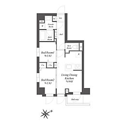 ブランシエスタ品川大井町パークエッジ 2階2DKの間取り