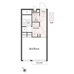 グランシエル 2階1Kの間取り