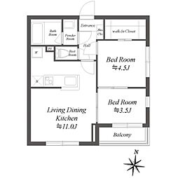 LOTUS阿佐ヶ谷 3階2LDKの間取り