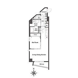 ルクレ足立 6階1LDKの間取り