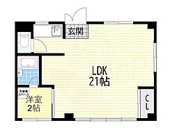 河野ビル 1LDKの間取図画像