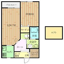 チャンティック東海岸(駐車場なし) 2階1LDKの間取り