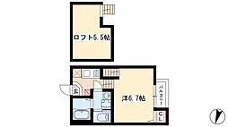 ハーモニーテラス西野町 2階1Kの間取り