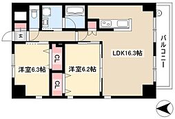 リンパクマンション 8階2LDKの間取り