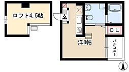 エミアス熱田 1階ワンルームの間取り