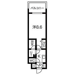 フローラル東別院 12階1Kの間取り