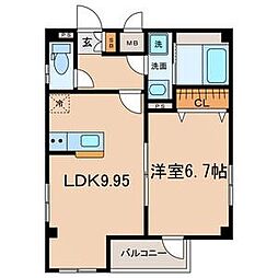 グランレーヴ千代田 4階1LDKの間取り