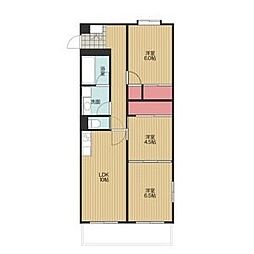 プレシアス赤城 3階3LDKの間取り