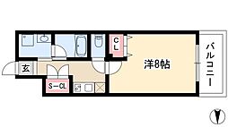 プロシード金山3 8階1Kの間取り