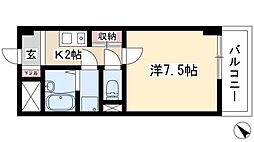 リエス白鳥 7階1Kの間取り