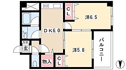 スリーウェイ金山 2DKの間取図画像