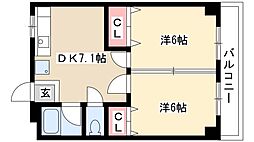 向陽ビル 2DKの間取図画像