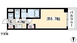 オーキッドレジデンス鶴舞 1Kの間取図画像